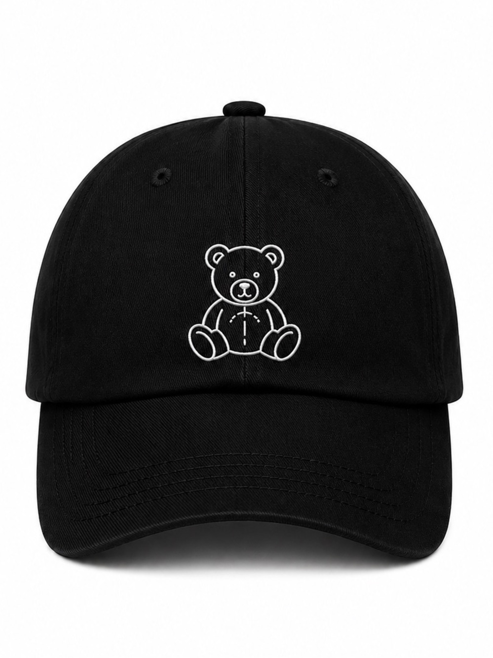 🧸 Teddy Bear Embroidered Black Baseball Cap Adjustable Velcro Strap Cute Casual
